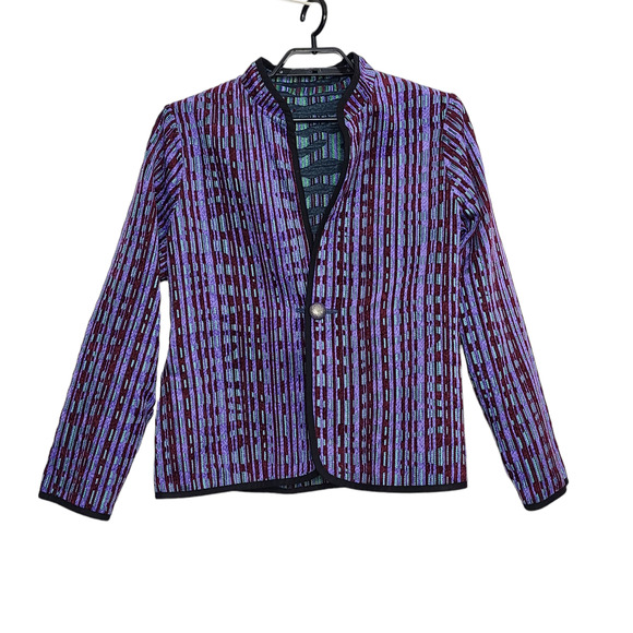 Trimdin Womens Jacket Size XL Tapestry Reversible Blazer Purple Green Black - Picture 2 of 8